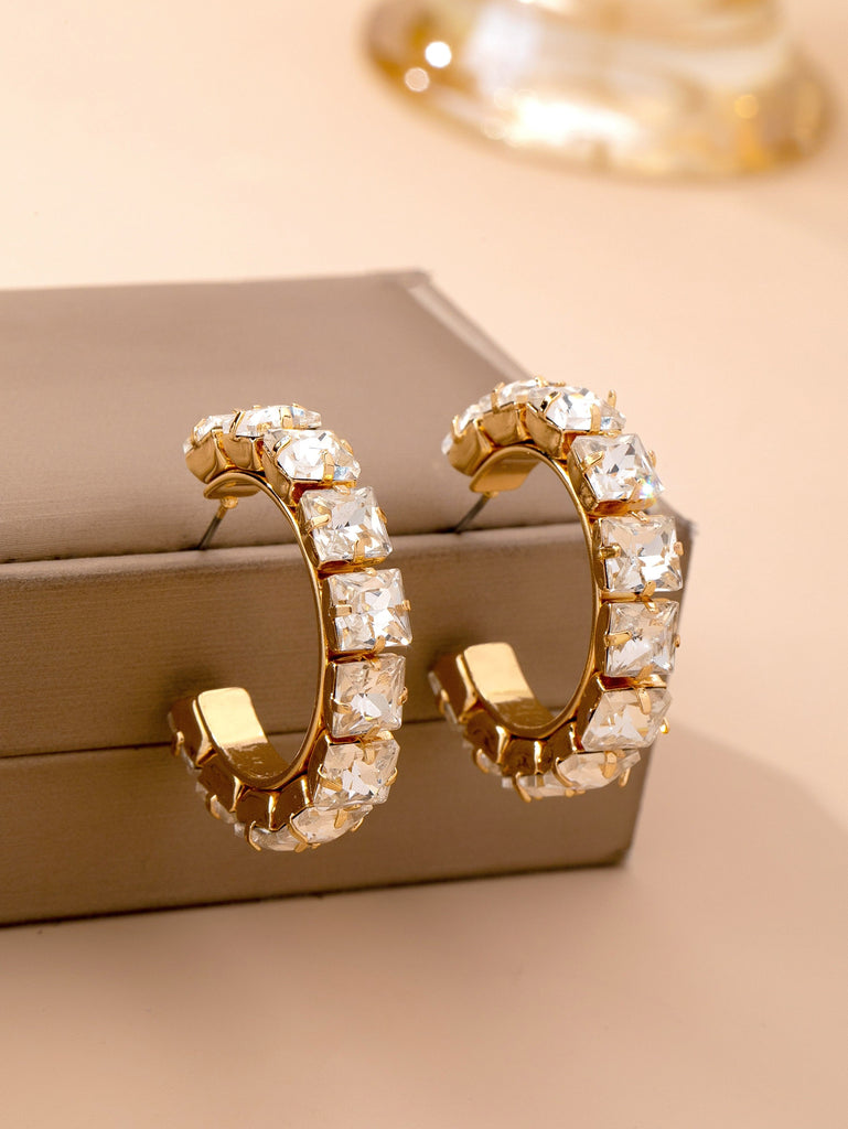 Crystal-Encrusted Gold Hoop Earrings | 80E61906