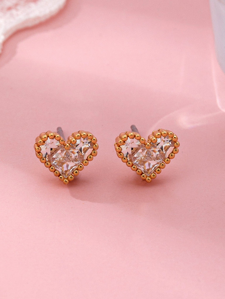 Heart Crystal Gold Bubble Stud Earrings | 80E61928