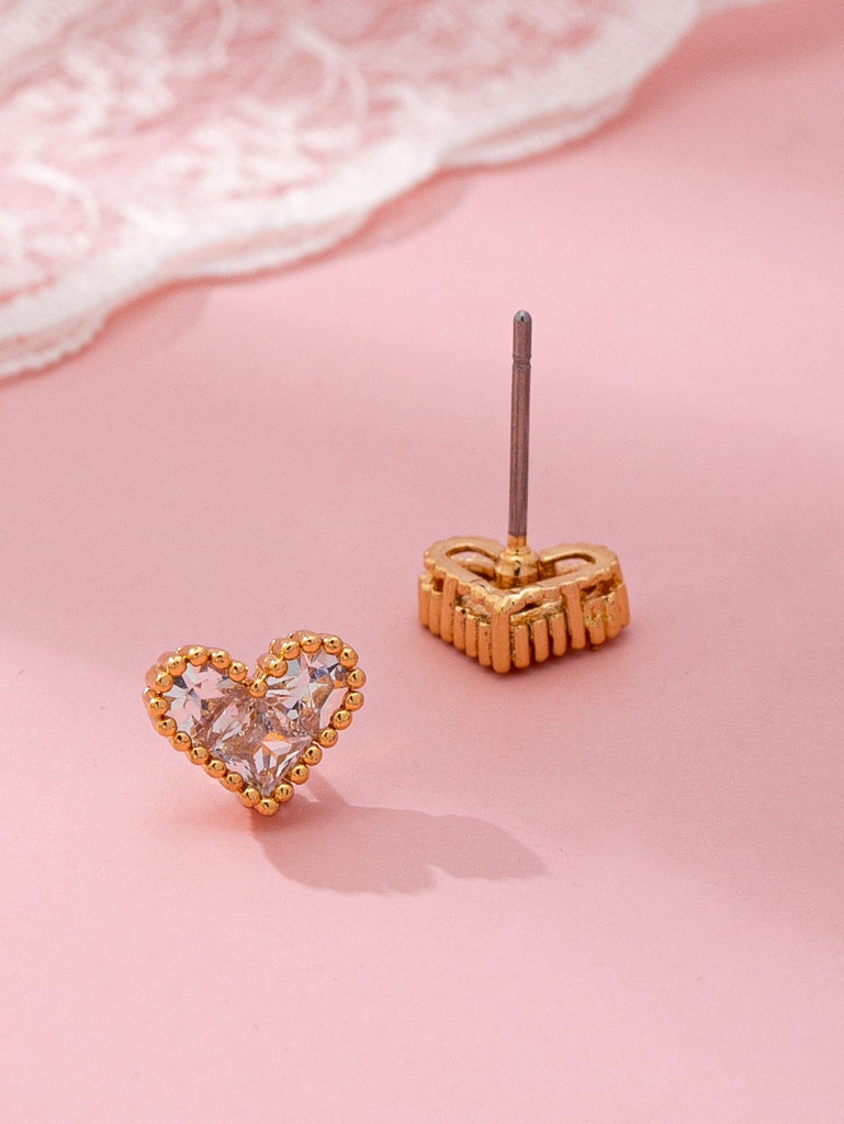 Heart Crystal Gold Bubble Stud Earrings | 80E61928