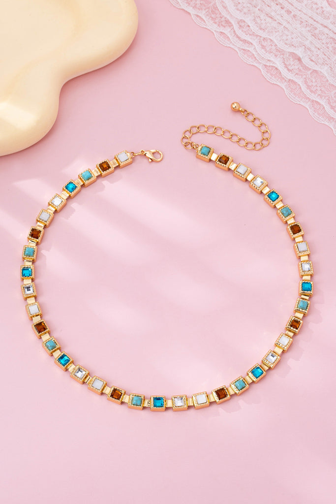 Multicolor Square Gemstone Long Necklace | 80N92826