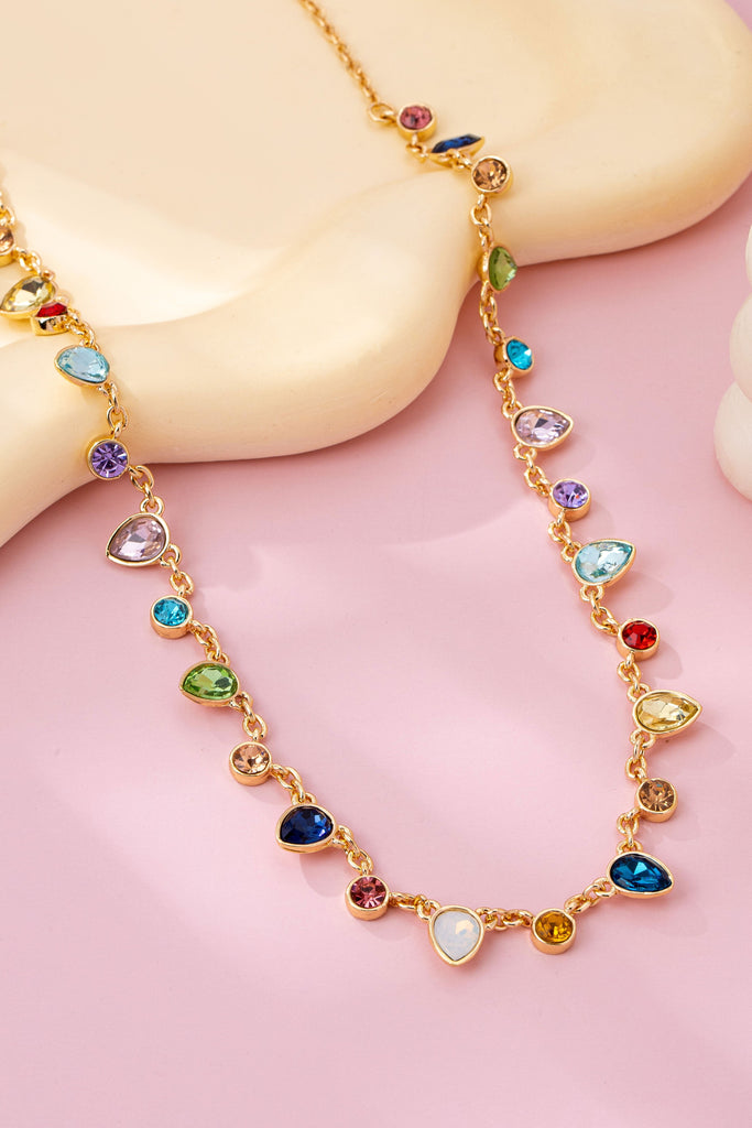 Rainbow Teardrop Gemstone Charm Necklace | 80N92832