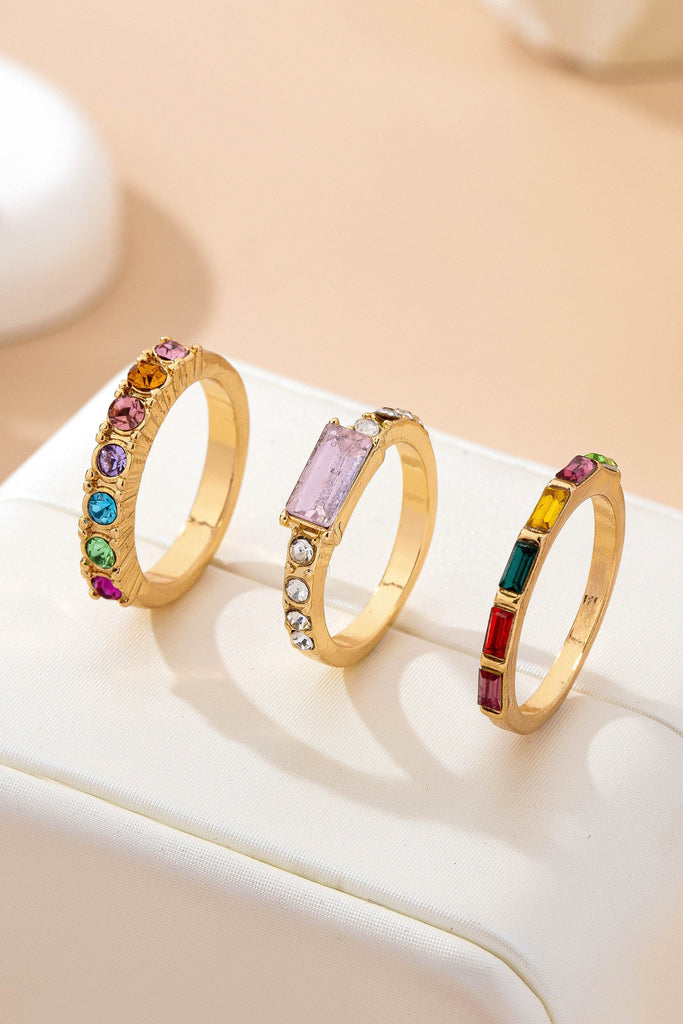 Rainbow Gemstone Triple Band Ring Set | 80R228