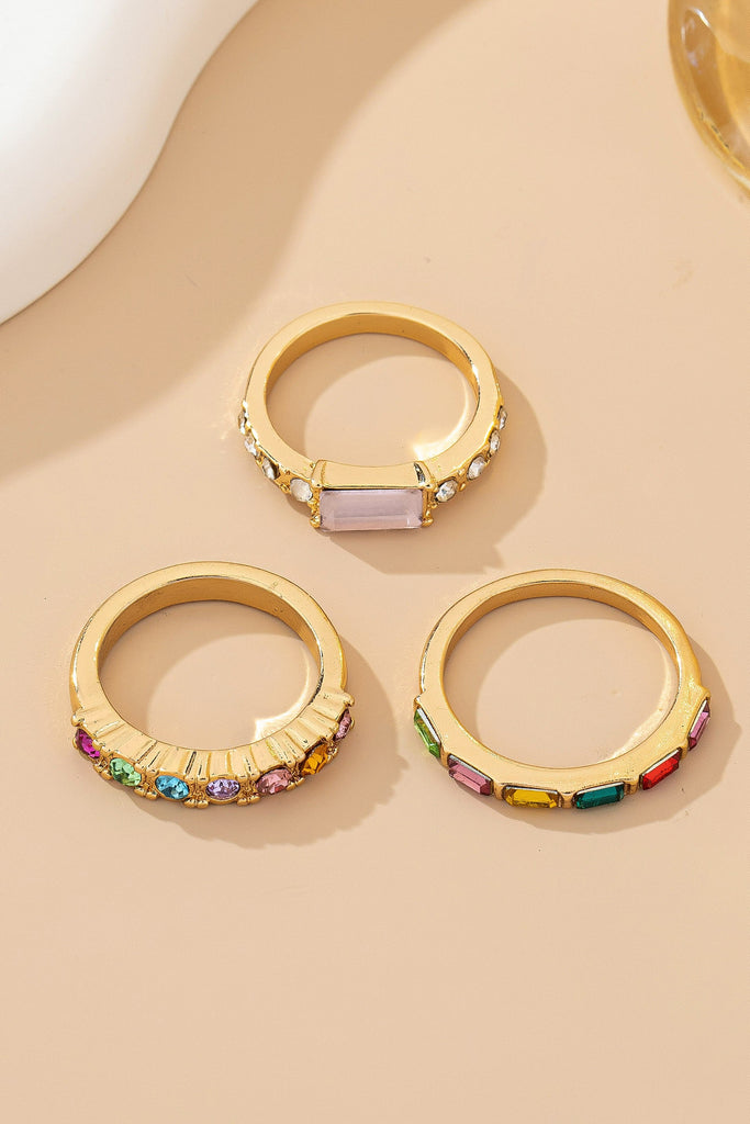 Rainbow Gemstone Triple Band Ring Set | 80R228