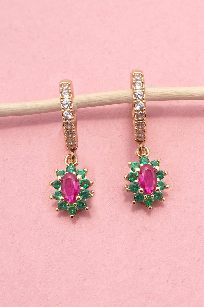 Sparkling Floral Bloom Crystal Huggie Earrings | 40E476