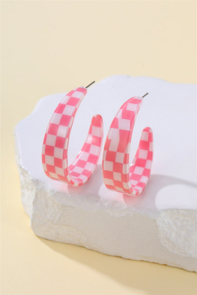 Retro Checkerboard Resin Hoop Earrings | 40E480