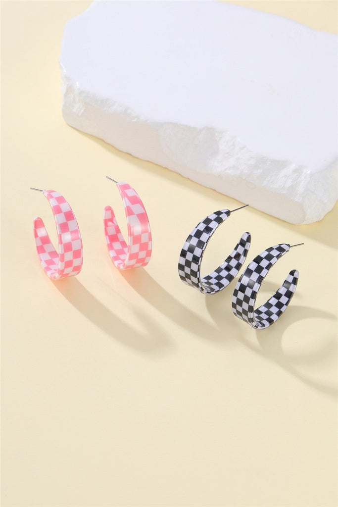 Retro Checkerboard Resin Hoop Earrings | 40E480