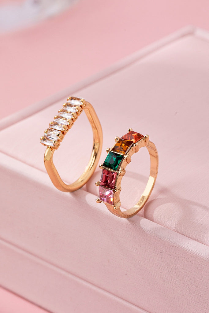 Rainbow Crystal Wrap Ring 2pcs Set | 80R241