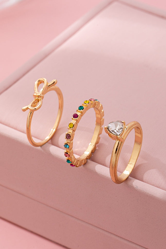 Rainbow Crystal Bow Statement Ring Set | 80R243