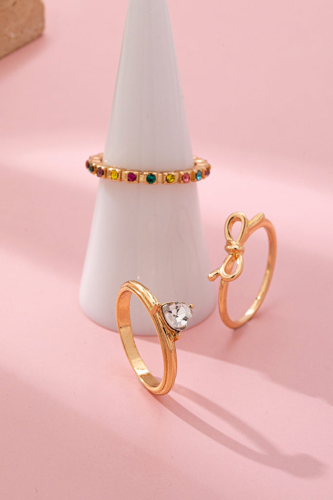 Rainbow Crystal Bow Statement Ring Set | 80R243