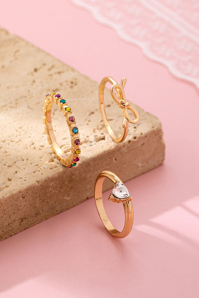 Rainbow Crystal Bow Statement Ring Set | 80R243