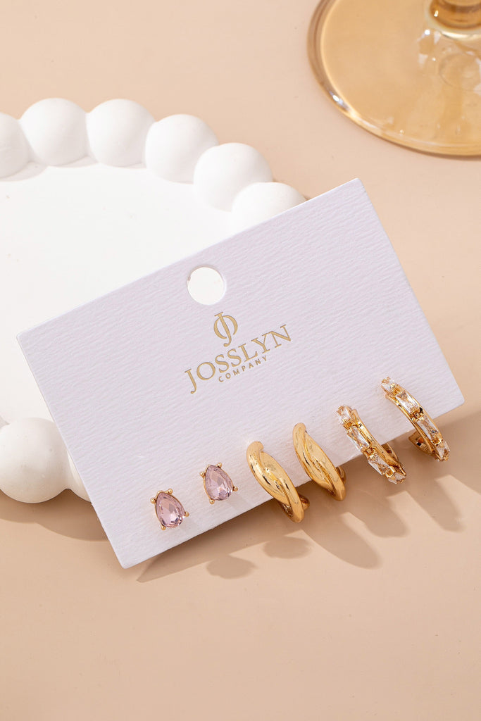 Pink Crystal & Gold Hoop Earring Set | 80E62083