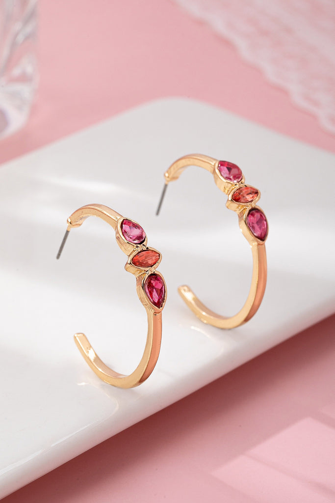 Fuchsia Marquise Crystal Hoop Earrings | 80E62089