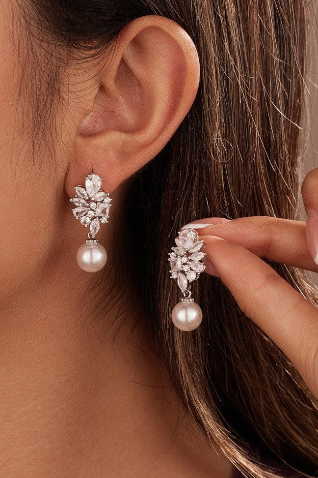 Marquise Crystal & Pearl Drop Earrings | 40E486