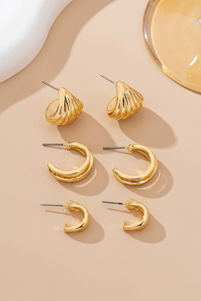 Vintage Gold Shell & Ribbon Hoop Trio Earrings | 80E62115