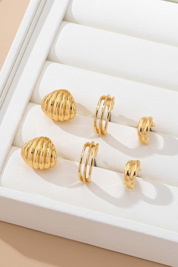 Vintage Gold Shell & Ribbon Hoop Trio Earrings | 80E62115