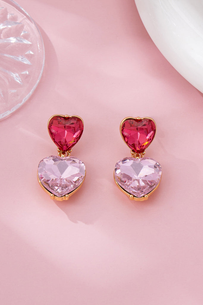 Amethyst & Rose Crystal Double Heart Drop Earrings | 80E62097