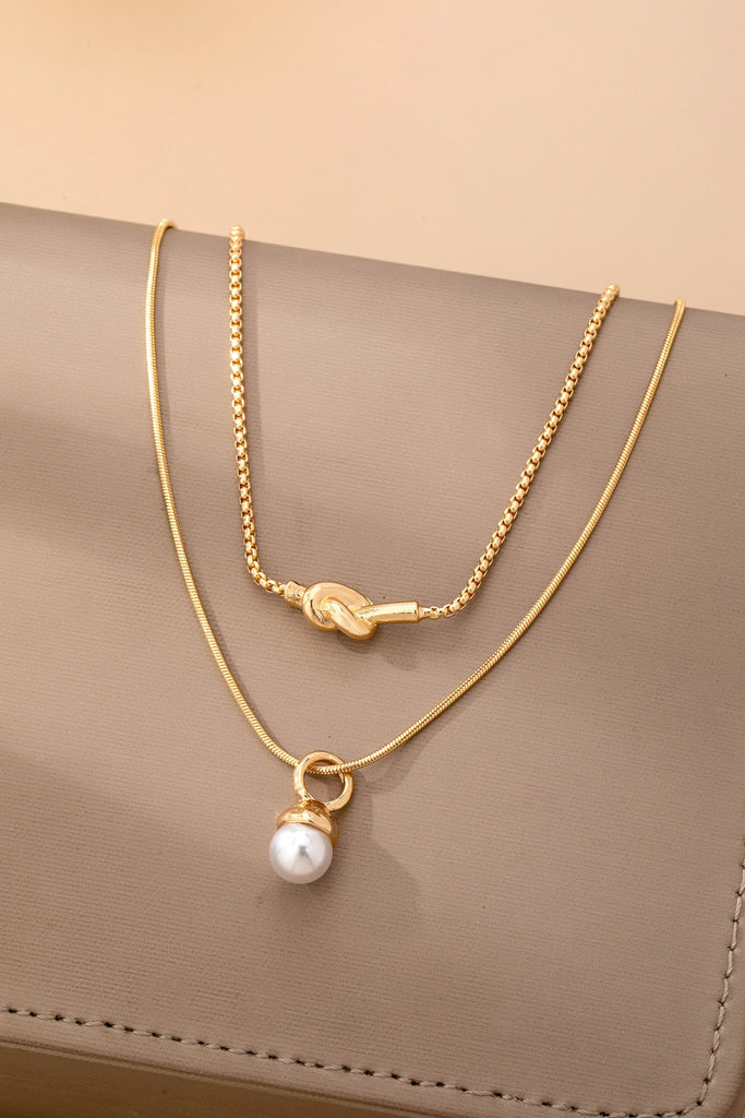 Layer Knot & Acorn Pendant Duo Drop Necklace | 80N92865