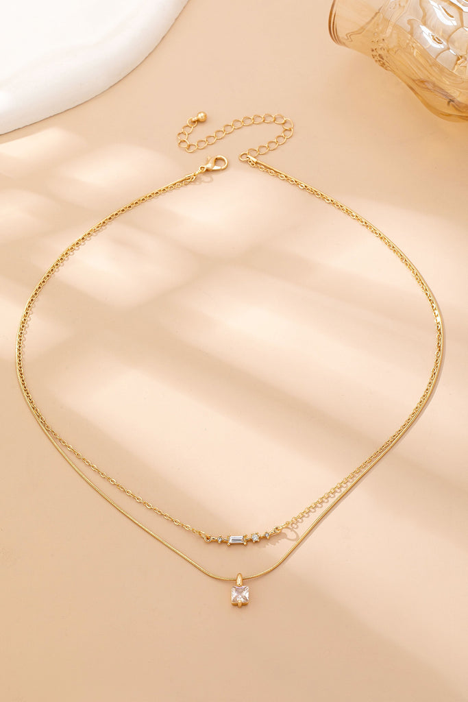 Layer Crystal Bar & Solitaire Square Necklace | 80N92870