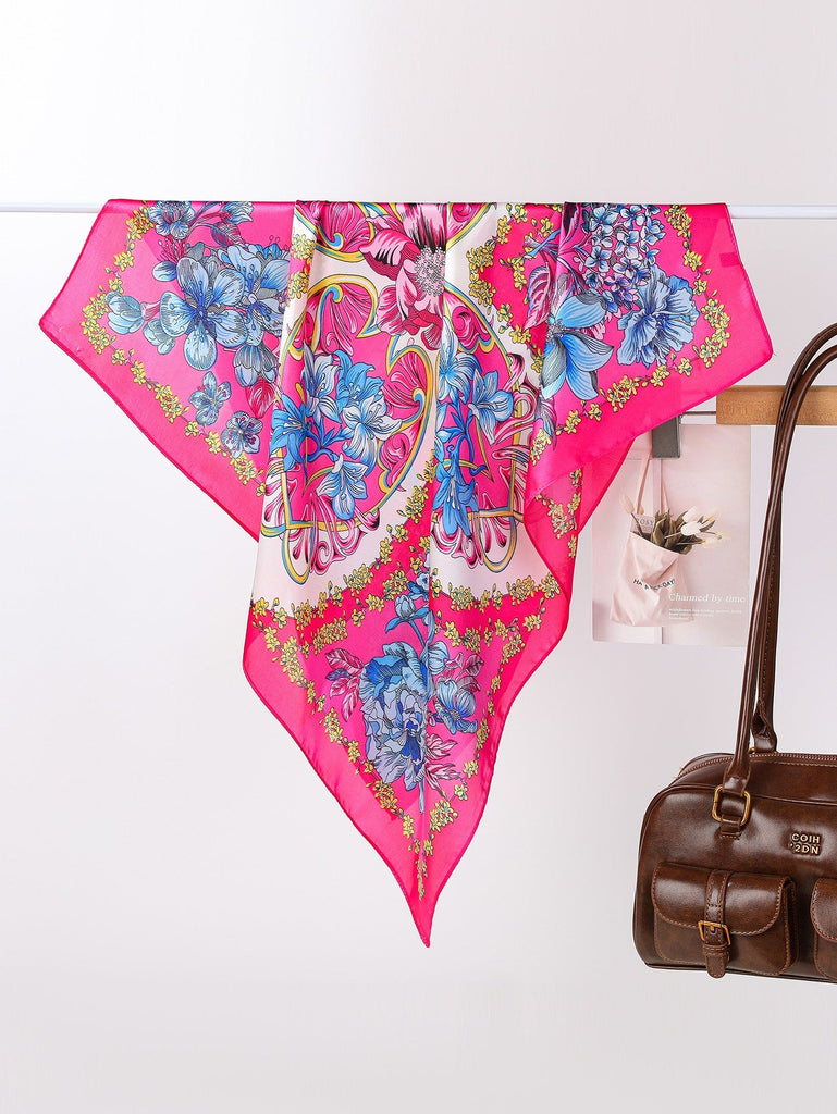 Vibrant Pink Floral Silk-Feel Scarf | 40SC705