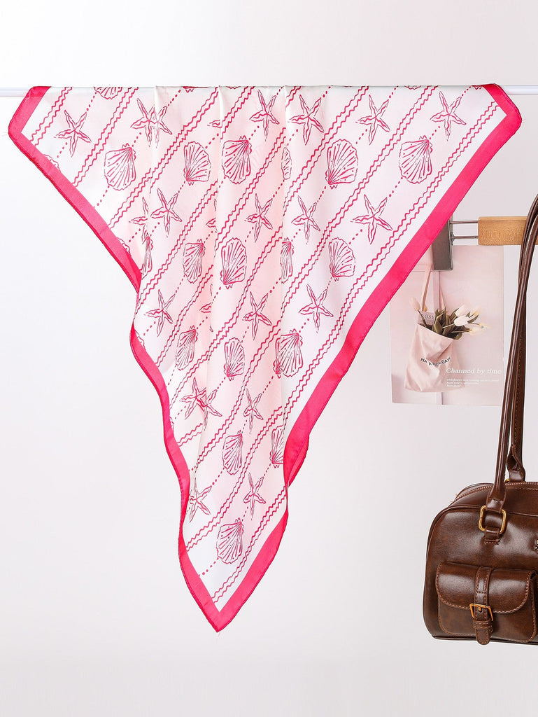 Nautical Shell & Starfish Print Silk-Feel Scarf | 40SC706