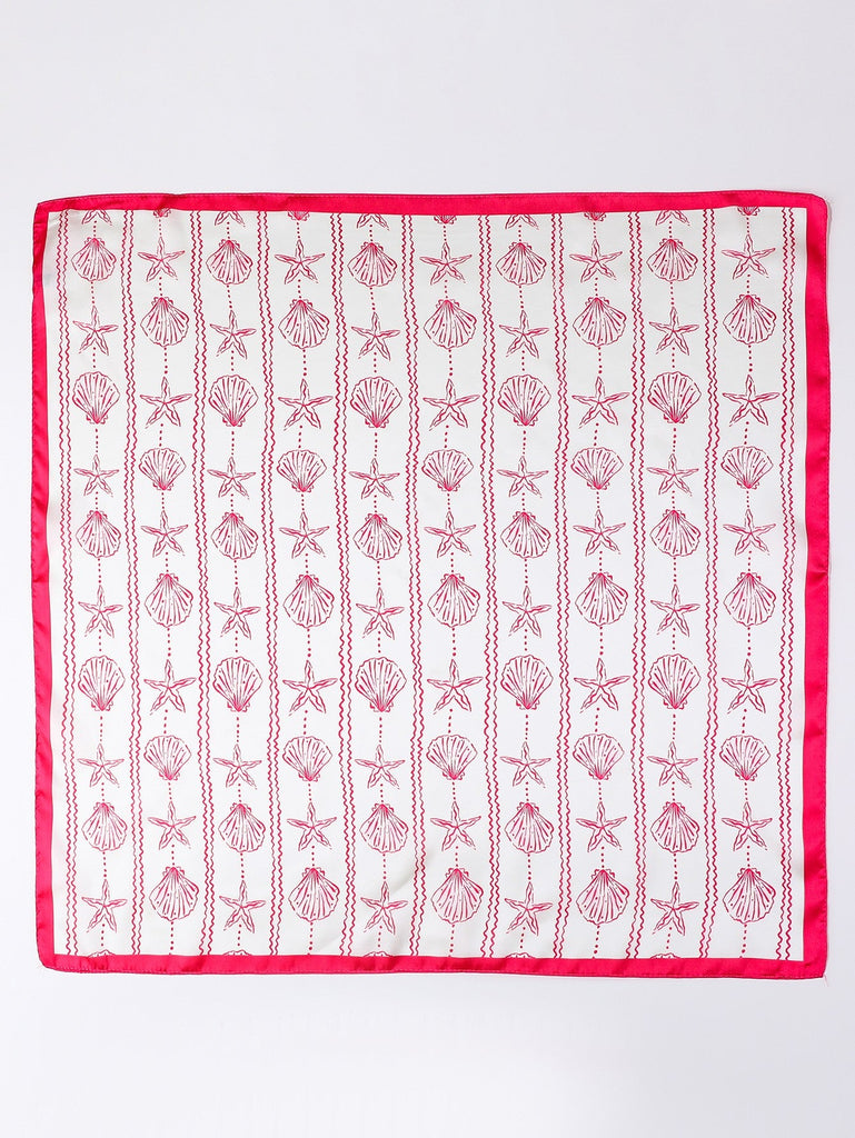 Nautical Shell & Starfish Print Silk-Feel Scarf | 40SC706