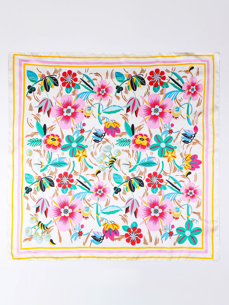 Multi-Color Floral Silk-Feel Scarf | 40SC704