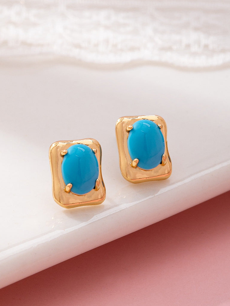 Rectangle Gold Frame Stud Earrings | 80E61915