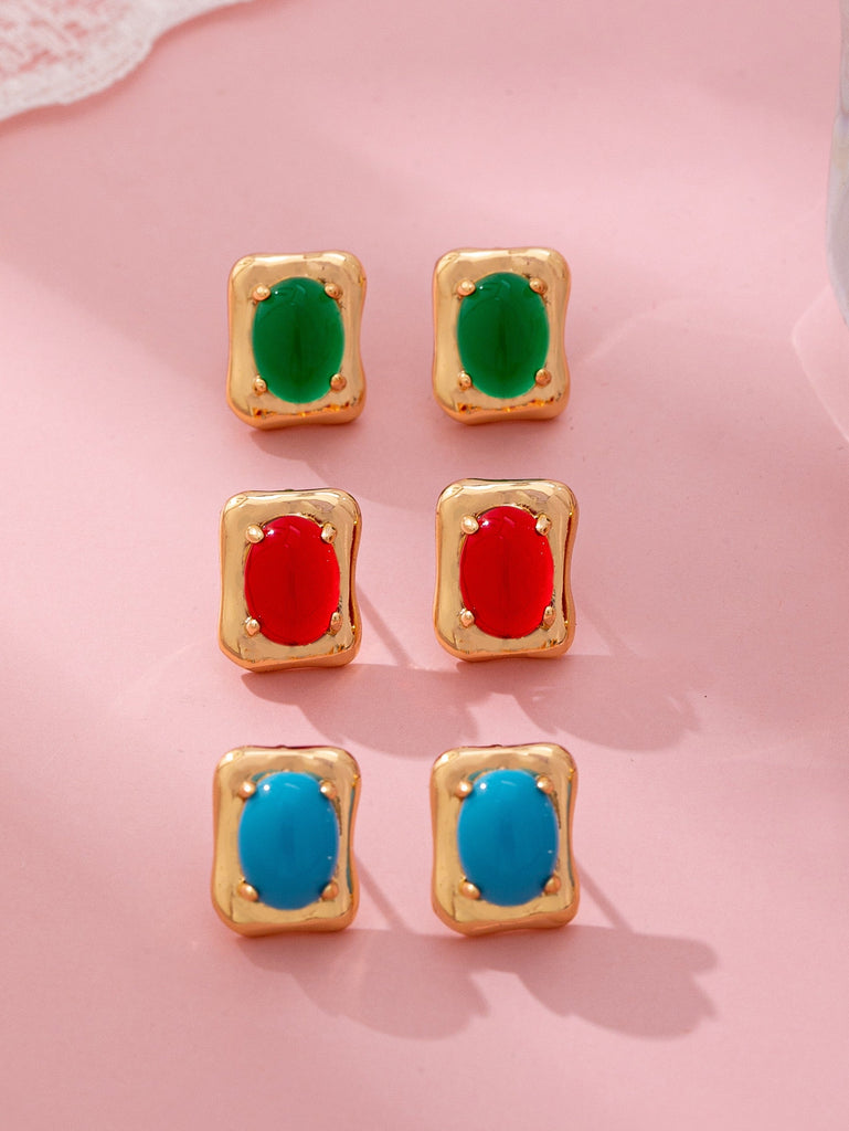 Rectangle Gold Frame Stud Earrings | 80E61915