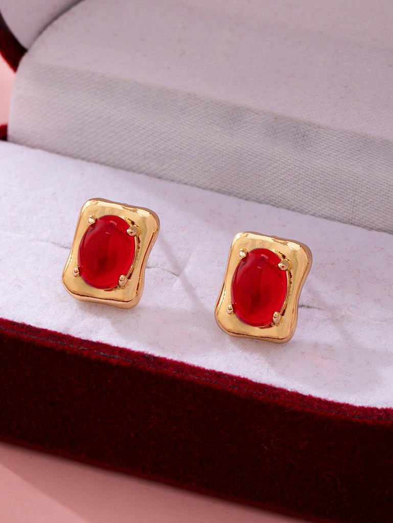 Rectangle Gold Frame Stud Earrings | 80E61915
