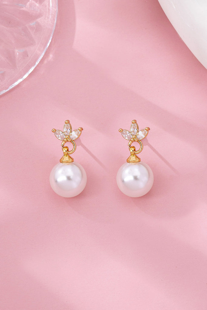 CZ Crystal Floral Pearl Drop Earrings | 80E61986