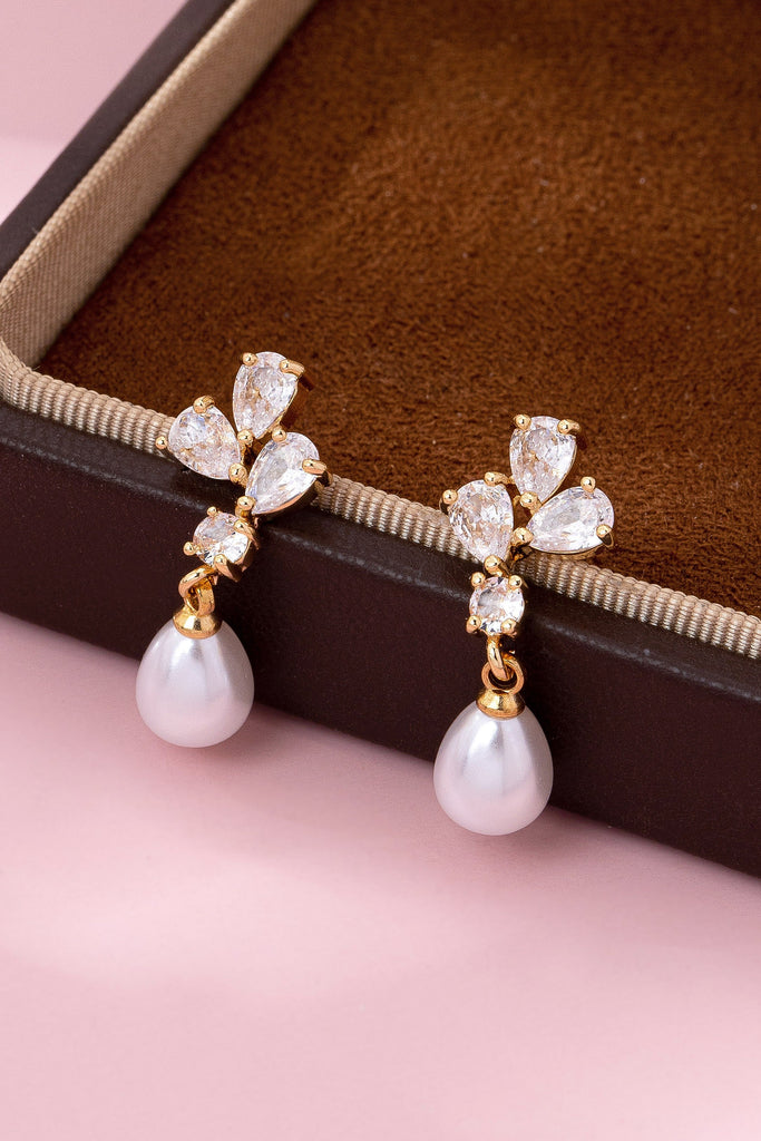 CZ Crystal Cluster & Teardrop Pearl Earrings | 80E61988