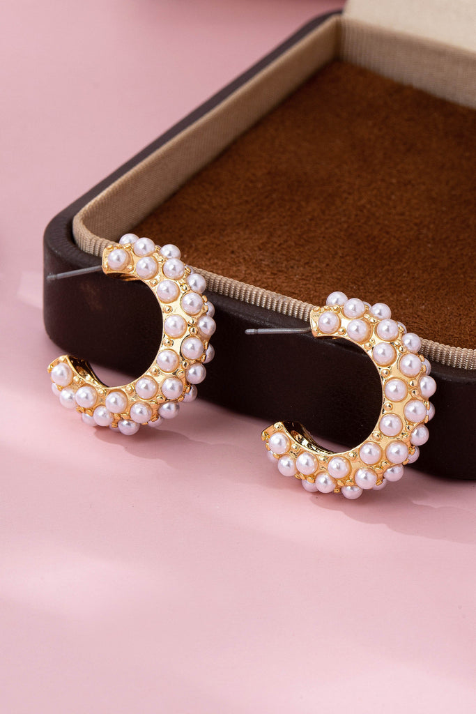Gold-Tone Multi-Pearl C-Hoop Earrings | 80E61992