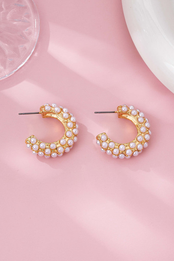 Gold-Tone Multi-Pearl C-Hoop Earrings | 80E61992