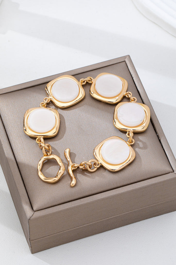White Pearly Inlay Square Link Bracelet | 80B1752