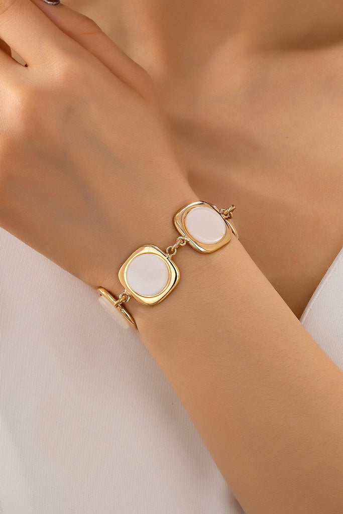 White Pearly Inlay Square Link Bracelet | 80B1752