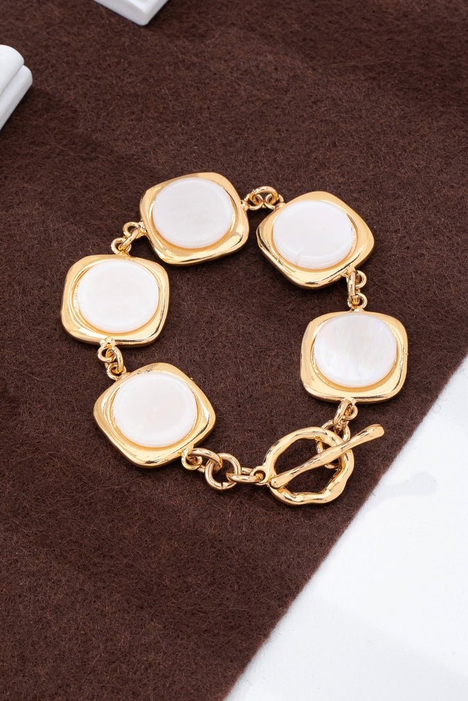 White Pearly Inlay Square Link Bracelet | 80B1752