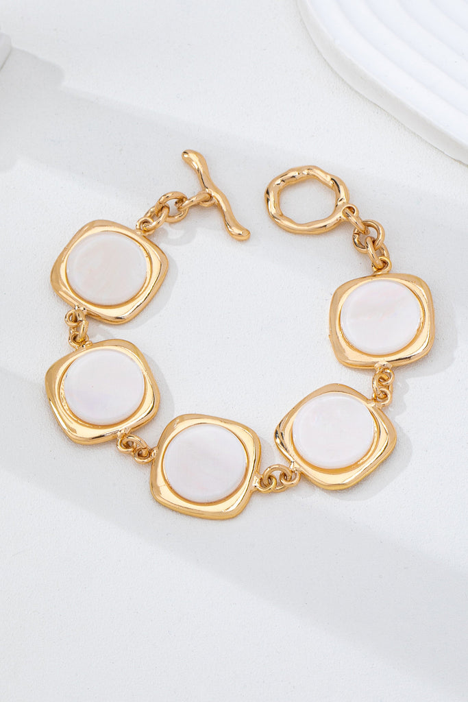 White Pearly Inlay Square Link Bracelet | 80B1752