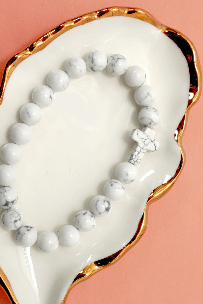 Boho Natural Stone Cross Charm Beaded Bracelet | 40B5248