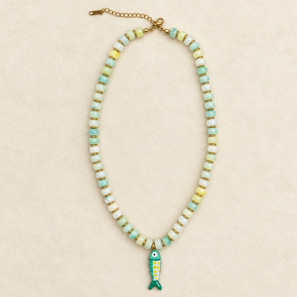 Resin Bead & Enamel Fish Charm Strand Necklace | 40NK9808