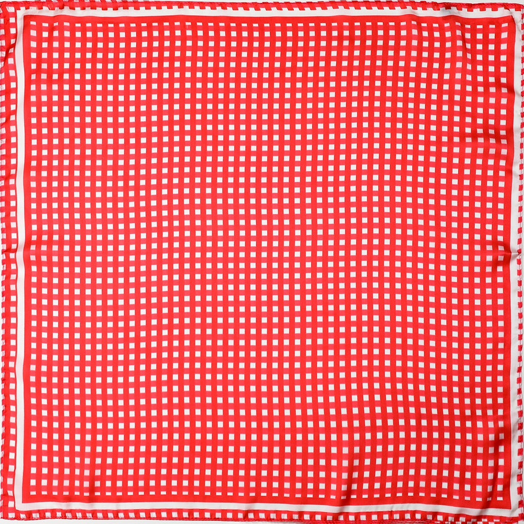 Red Gingham Silk-Finish Square Scarf | 40SC710
