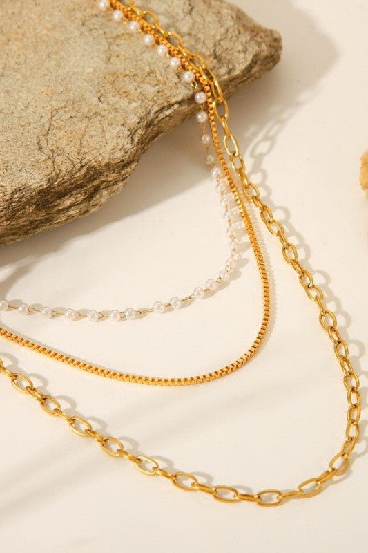 18K STAINLESS STEEL TARNISH FREE LAYERED NECKLACE | 40NK9683