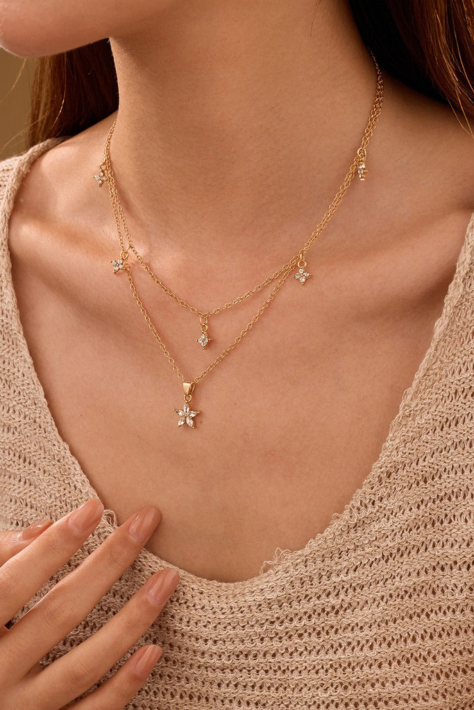 Crystal Star & Floral Layered Necklace Set | 40NK9687