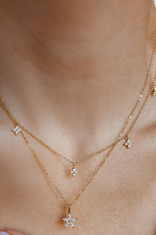 Crystal Star & Floral Layered Necklace Set | 40NK9687