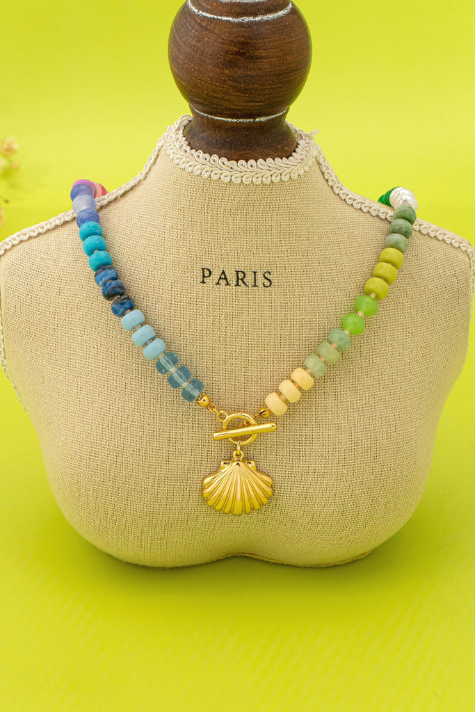Rainbow Beaded Seashell Charm Necklace | 80N92899