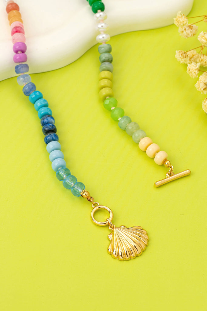Rainbow Beaded Seashell Charm Necklace | 80N92899