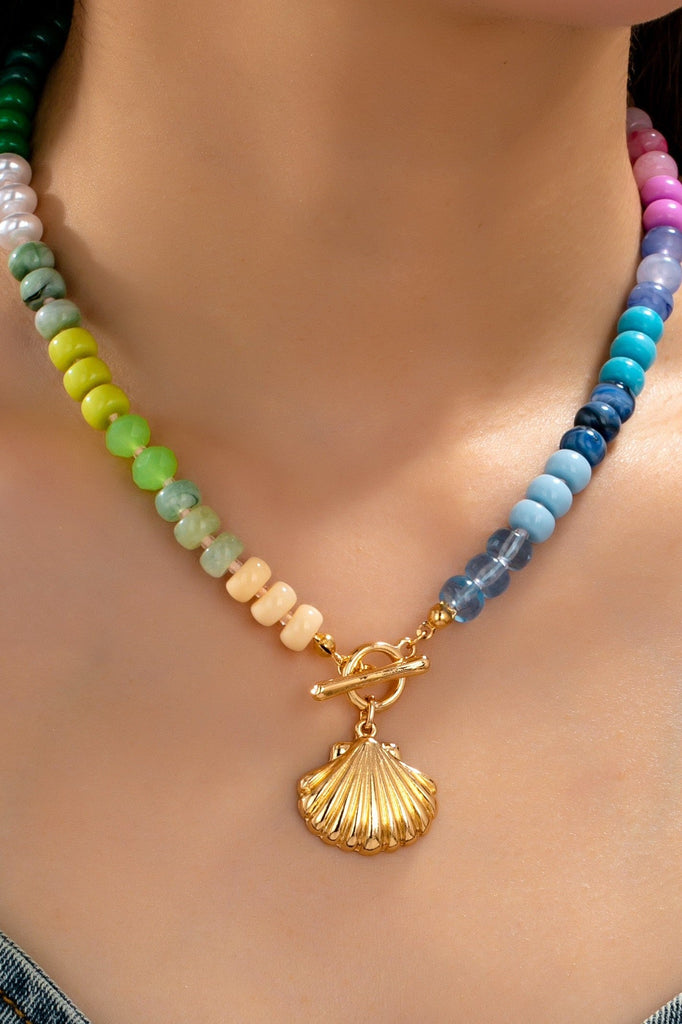Rainbow Beaded Seashell Charm Necklace | 80N92899