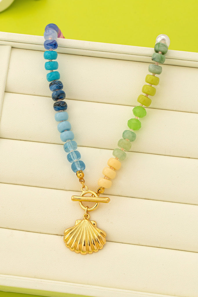 Rainbow Beaded Seashell Charm Necklace | 80N92899