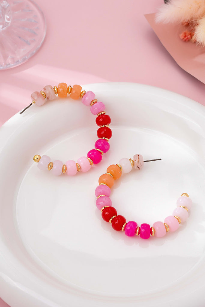 Rainbow Beaded Hoop Earrings | 80E62023