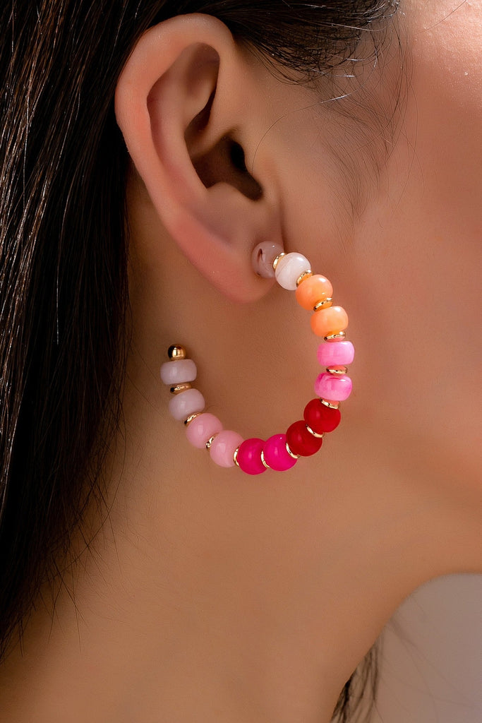 Rainbow Beaded Hoop Earrings | 80E62023