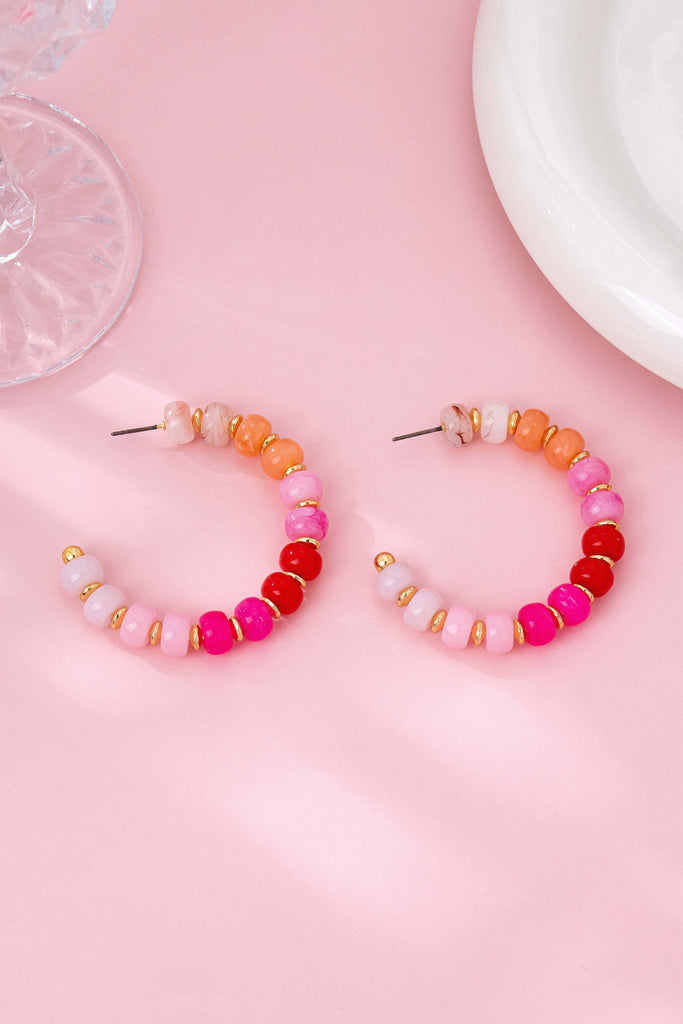 Rainbow Beaded Hoop Earrings | 80E62023